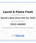 Laurel & Flame Fresh - Extra Virgin Olive Oil - "Best Greek Olive Oil" Award - Cold Pressed - Polyphenol Rich (1,212 MG/KG) - USDA-Organic - 90X Hydroxytyrosol Polyphenols - Early Harvest - Single Origin - Rare Local Olive Variety - 500 ml (16.9 fl oz)