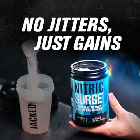 Jacked Factory Nitric Surge Stim Pre Workout Powder Caffeine Nitric Oxide Supplement W/Concret Creatine L Citrulline & Glycersize Glycerol Pineapple Mango 30 Servings
