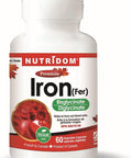 Nutridom Iron (Fer) Bisglycinate 27mg, 60 Vegan capsules, Chelated Supplement Pills for Women and men, Made In Canada