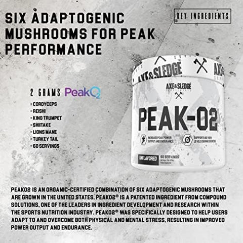 Axe & Sledge Supplements Peak-O2 Basics Powder Supports Exercise Performance Endurance And Power Output Unflavored Contains No Artificial Substances Fillers Or Excipients 60 Servings