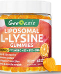 Geeoasis Liposomal L-Lysine Gummies 1200Mg Lysine Chewable Supplement With Vitamin C D3 B12 & Zinc For Adults & Kids Immune & Collagen Support Lips & Skin Health Vegan Natural Fruit Flavor 60Ct