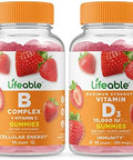 Lifeable B Complex + Vitamin D 10000 Iu Gummies Bundle Great Tasting Vitamin Supplement Gluten Gmo Chewable