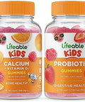 Lifeable Calcium With Vitamin D Kids + Probiotic 2 Billion Cfu Kids Gummies Bundle Great Tasting Vitamin Supplement Gluten Gmo Chewable Gummy