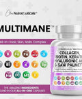 Clean Nutraceuticals Collagen Pills 1000Mg Biotin 10000Mcg Keratin Saw Palmetto Hyaluronic Acid - Hair Skin & Nails Vitamins & Dht Blocker With Vitamin E Folic Acid Pumpkin Seed Msm - 90 Count