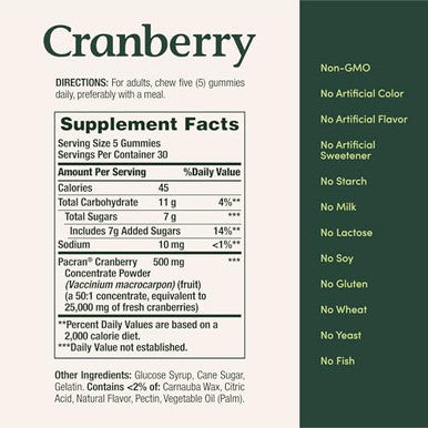 Nature's Bounty Cranberry Gummies Urinary Tract Support Cran-Raspberry Flavor 500 Mg 150 Ct