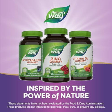 Nature'S Way Zinc Gummies, Daily Immune Support Gummies, 100% Daily Value Zinc Per Gummy, Mixed Berry Flavored, 120 Gummies (Packaging May Vary)