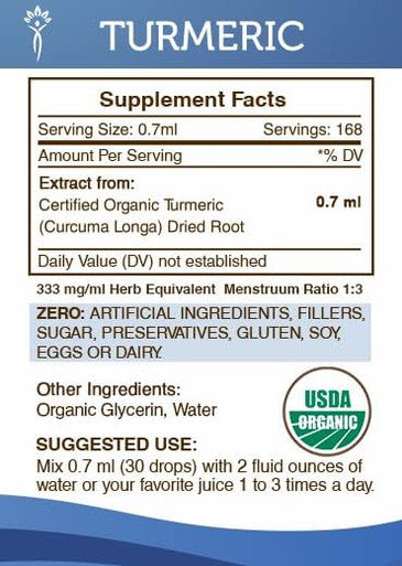 Turmeric USDA Organic Tincture | Alcohol-Free Extract, High-Potency Herbal Drops, Healthy Joints | Made from 100% Certified Organic Turmeric (Curcuma Longa) Dried Root 4 oz