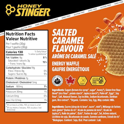 HONEY STINGER Organic Salted Caramel Waffles, 1.06 Ounce (Pack of 12)