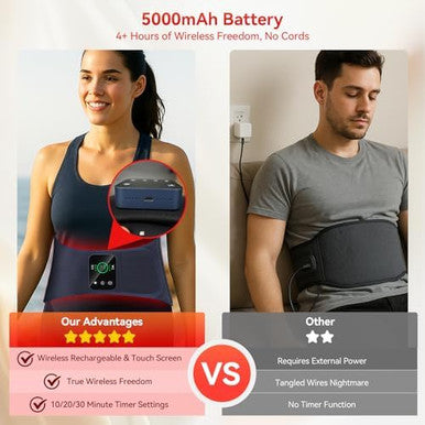 Evateale Red Light Therapy Belt For Body Cordless Infrared Therapy Belt For Back/Abdomen Waist Wrap With Pulse/Vibration Massage & Timer Pain Relief Muscle Relaxation & Circulation Boost For Parents