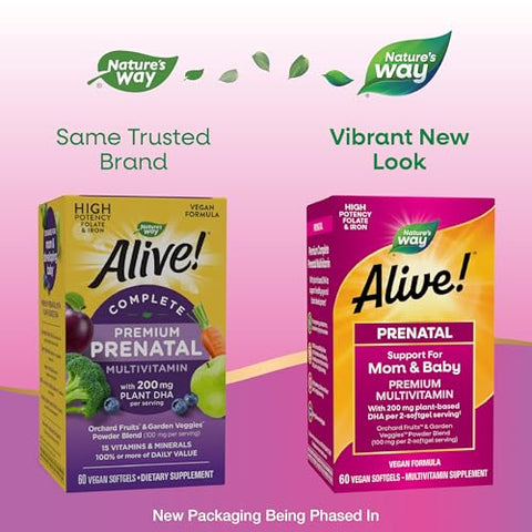 Nature'S Way Alive Complete Premium Prenatal Multivitamins For Women Healthy Eye And Brain Development 60 Vegan Softgels
