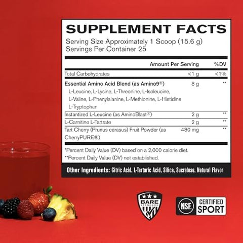 Bare Performance Nutrition Bpn Recover Post'Workout Enhanced Muscle Recovery Drink Mix " Essential Amino Acids With Amino9 Cherrypure Tart Cherry & Carnitine 25 Servings Fruit Punch