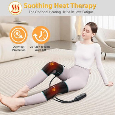Comrelax Knee Massager With Heat & Air Compression Heated Knee Brace Wrap Knee Heating Pad For Arthritis Joint Pain 4 Modes 3 Intensities 3 Heat Levels Leg Massager With Lcd Controller (No Battery)