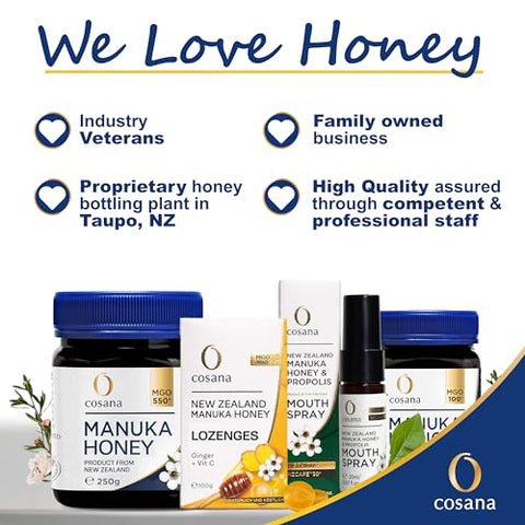 Cosana Manuka Honey 550 MGO + 250g Ã¢â‚¬â€œ 100% Pure - Bottled, sealed, and certified in New Zealand