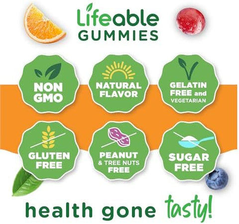 Lifeable Sugar Free Vitamin D 5000 IU Great Tasting Natural Flavor Gummy Supplement Gluten Free Vegetarian GMOFree Chewable for Immune Support and Bone Health for Adults 90 Gummies