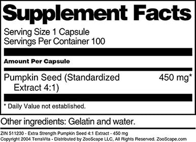 Terravita Extra Strength Pumpkin Seed 4:1 Extract - 450 Mg (100 Capsules, Zin: 511230) - 3 Pack