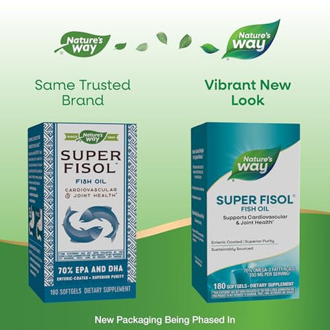 Nature'S Way Super Fisol Fish Oil Omega 3 Supplements Enteric Coated Supports Cardiovascular And Joint Health Mega Potency Omega-3S 180 Softgels (Packaging May Vary)