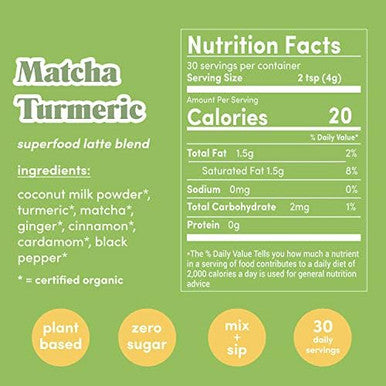 Golde - Superfood Latte Blend - Matcha Turmeric - Plant-Based W/Turmeric, Coconut, & Matcha - Stress Balance - Vegan, Keto, & Sugar- - 30 Servings