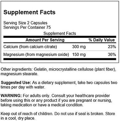 Swanson Calcium Citrate Plus Magnesium - Mineral Supplement Promoting Strong Bones Energy Production & Muscle Relaxation - May Support Cardiovascular Health - (150 Capsules)