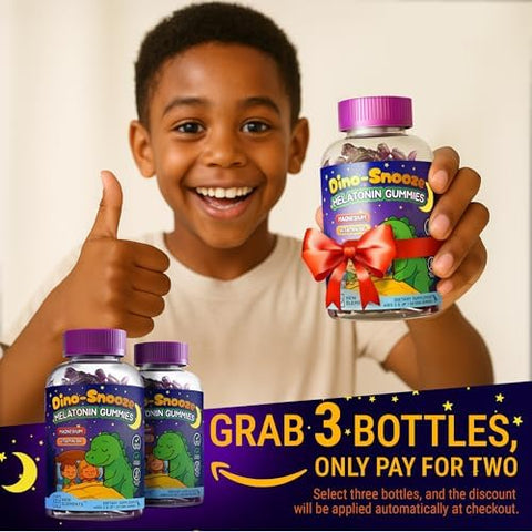 Elements Melatonin Gummies Kids 2Mg With Magnesium Glycinate & Vitamin B6 Sleep Gummies For Kids Dinosaur-Shaped Sleep Support Natural Grape Flavor Sugar Non-Gmo Gluten