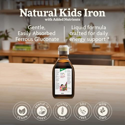 Floradix Iron Kids - Liquid Iron & Vitamin Formula - Children'S Supplement With C & B Vitamins - Vegan - Raspberry-Vanilla Flavor 8.5 Fl Oz