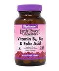 Bluebonnet Nutrition Earth Sweet Vitamin B6, B12, Plus Folic Acid Chewable Tablets, Vegan, Vegetarian, Gluten Free, Soy Free, Milk Free, Kosher, 60 Chewable Tablets, Raspberry Flavor