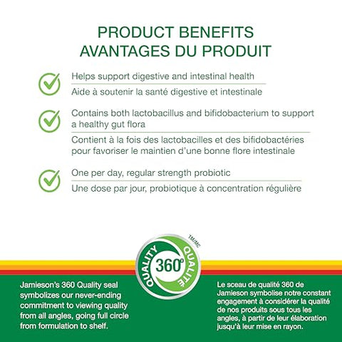 Jamieson Laboratories Probiotic 5 Billion Regular Strength Supplement 60 Count