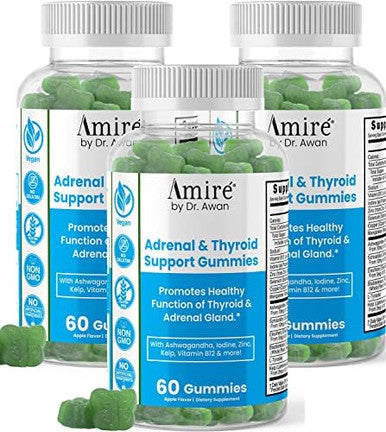 Amire By Dr. Awan Thyroid Support Gummies, Promotes Healthy Function Of Thyroid, Kelp, Selenium & Ashwagandha To Improve Energy, Immunity, Metabolism, 120Ct, 60Day Supply