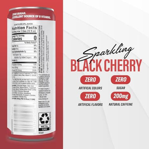 C4 Smart Energy Drink Ã¢â‚¬â€œ Boost Focus and Energy with Zero Sugar, Natural Energy, and Nootropics - 200mg Caffeine - Black Cherry (12oz Pack of 12)