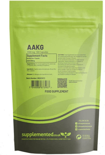 AAKG L-Arginine Alpha Ketoglutarate 180 1000mg Capsules Supplement Nitric Oxide Pre Workout Booster Muscle Pump