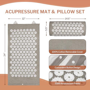 Homlyns Heated Acupressure Mats - 3 Heat Levels With 2 Hours Auto Off Heating Acupuncture Mat Full Body Massage For Pain Relief Pad In Grey
