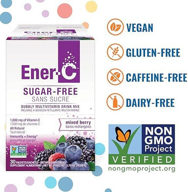Enerc Sugar Multivitamin Drink Mix Vitamin Powder For Water Electrolytes Powder No Sugar Hydration Boost Packets Zero Sugar Vitamin C & B12 Supplement Liquid Mix Mixed Berry 60 Count