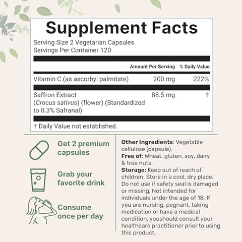 Micro Ingredients Pure Saffron Extract 240 Veggie Capsules 2-In-1 Formula With High Absorption Fat-Soluble Vitamin C Mood Vision & Heart Support Filler Free