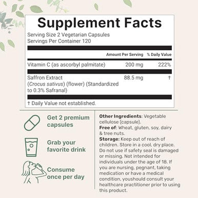 Micro Ingredients Pure Saffron Extract 240 Veggie Capsules 2-In-1 Formula With High Absorption Fat-Soluble Vitamin C Mood Vision & Heart Support Filler Free