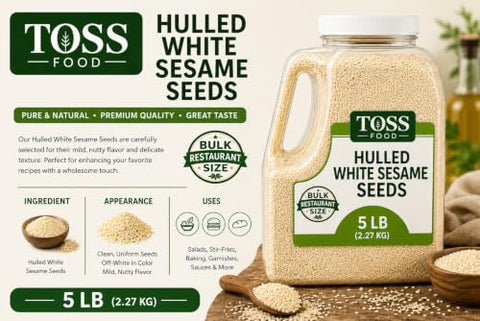 TOSS Hulled White Sesame Seeds, 5 LB Bulk Resealable Jar ÃƒÂ¢Ã¢â€šÂ¬Ã¢â‚¬Å“ Premium Baking & Cooking Ingredient with Nutty Flavor