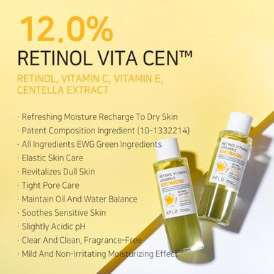 APLB Retinol Vitamin C Vitamin E Facial Toner Retinol VITA CEN 12.0% 5.41 FL.OZ/Korean Skincare Replenishing Moisture Revitalize for Gentle and Improve Skin Texture Through Retinol
