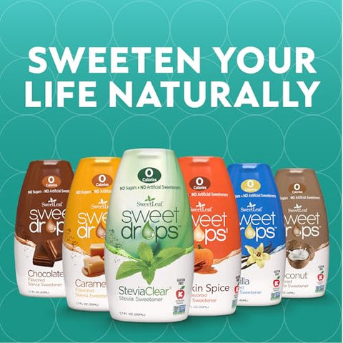 SweetLeaf Sweet Drops Flavored Stevia Liquid Sweetener Stevia Extract Zero Calories Gluten Free Keto Friendly Non GMO Natural Flavors Sugar Alternative Caramel 1.7 Fl Oz (Pack of 6)