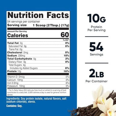 Nutricost Soy Protein Powder 2 Lb Vanilla 10 Grams Of Protein Per Serving Vegetarian Nongmo & Gluten