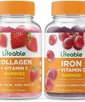 Lifeable Collagen & Vitamin C + Iron With Vitamin C Gummies Bundle Great Tasting Vitamin Supplement Gluten Gmo Chewable Gummy