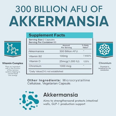 300 Billion Afu Akkermansia Probiotic, Glp-1 Probiotic For Women & Men, Akkermansia Muciniphila For Glp-1 Production, Digestive, Gut & Immune Health, 120 Capsules