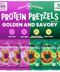 Crisp Power Protein Pretzel Snack Bundle Sesame & Everything (6 Packs Each) Up To 28G Protein Per Pack Low Carb Vegan Plantbased Keto Baked Savory Pretzel Bites