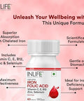 Inlife Chelated Iron Folic Acid Supplement With Vitamin C E B12 Zinc and Selenium For Men Women 60 Tablets