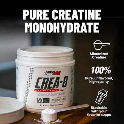 Ehp Labs Crea8 Micronized Creatine Monohydrate Powder Unflavored Creatine Powder For Muscle Growth Increased Strength Enhanced Energy Output And Improved Performance 100 Servings (500G)