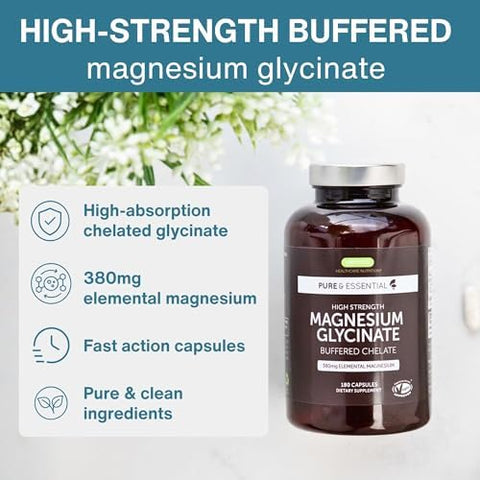 Igennus Highest Strength FastActing Chelated Magnesium Glycinate 1300mg 380mg Elemental 90 Servings Pure and Clean Buffered Magnesium Bisglycinate Vegan 180 Capsules