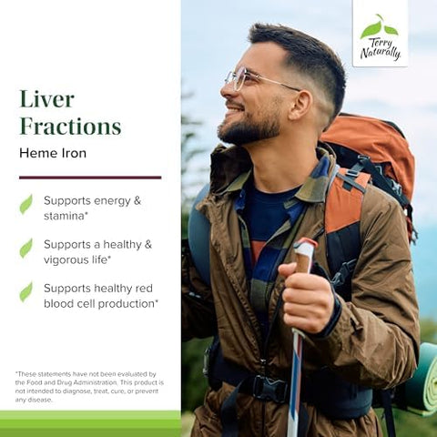 Terry Naturally Liver Fractions Endurance & Energy Support With Gentle Iron Dietary Supplement Supports Healthy Red Blood Cell Formation Iron Supplement For Liver Health 90 Capsules
