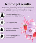 Lemme Fiber & Probiotic Gummies For Adults Promotes Regularity & Digestive Health No Sugar Added Strawberry Flavor 4G Prebiotic Fiber & Clinically Studied Probiotic Strains (60 Count)