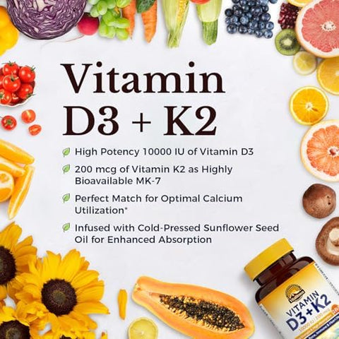 Vitalitown D3 K2 & Immune Probiotics 70B Bundle - Vitamin D3 K2 Supplement (10000 Iu & 200 Mcg) + Probiotics (70 Billion Cfu 15 Strains) For Immune Bone And Digestive Support