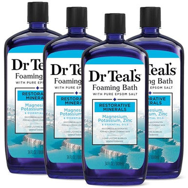 Dr Teal'S Foaming Bath With Pure Epsom SaltRestorative Minerals With MagnesiumPotassiumZinc & Essential Oils34 Fl Oz (Pack Of 4)