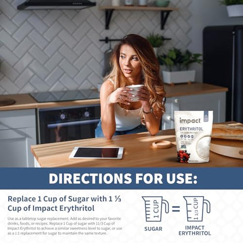 Impact - Erythritol Granular Sweetener - Zero Calorie, Low Carb & Plant-Based, Label-Friendly, Looks & Tastes Like Sugar - 1lb Pouch
