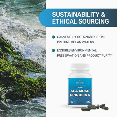 Organic Sea Moss Spirulina, 90 Capsules, 100% Organic Sea Moss Spirulina, Strength & Endurance- High Potency Sea Moss Supplement, Made In Usa, Superfood Capsules For Men & Women, Vegan