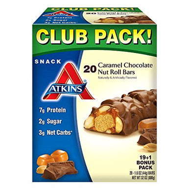 Atkins Snack Bar Caramel Chocolate Nut Roll Keto Friendly (20 Ct.) 31 Ounce